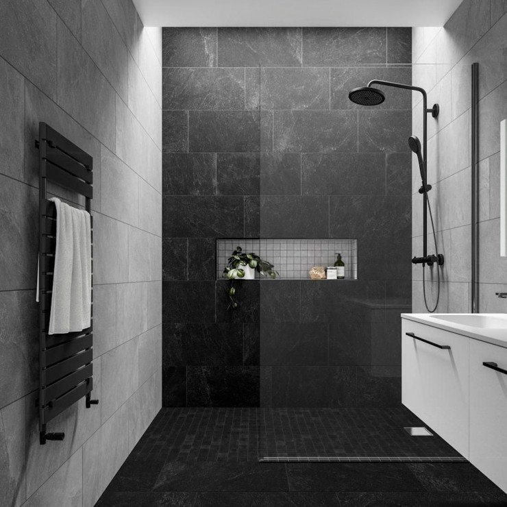 Mosaikkflis Slate Rock Svart Matt 30x30 (5x5) cm