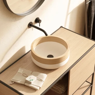 Bathco Servant <strong>Solid Surface</strong>  Lucca Hvit Dekor Naturligt Tre