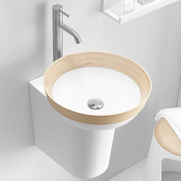 Bathco Servant Solid Surface Volterra Hvit Dekor Naturligt Tre