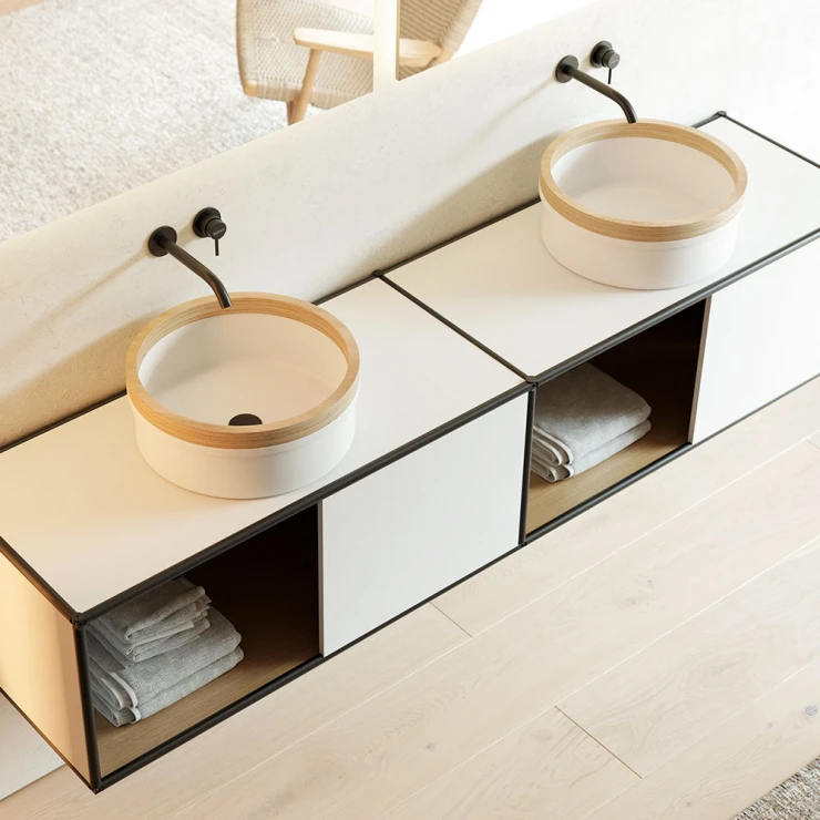 Bathco Servant Solid Surface Prato Hvit Dekor Naturligt Tre