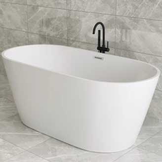 Badekar Luna Hvit Blank 150x70 cm med Krom Overløp