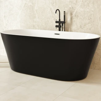 Badekar Luna Svart Matt 170x75 cm med Krom Overløp