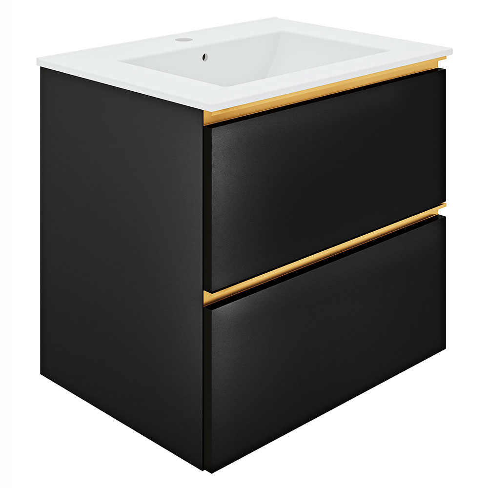 Servantskap Gold Luna Svart Matt 60 cm med Servant Hvit Blank