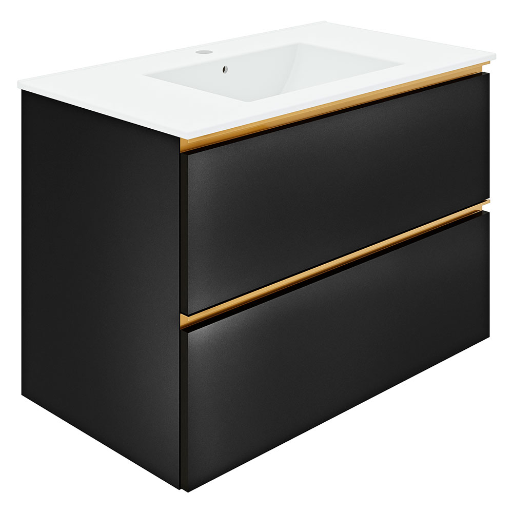 Servantskap Gold Luna Svart Matt 80 cm med Servant Hvit Blank