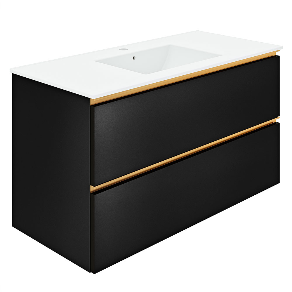 Servantskap Gold Luna Svart Matt 100 cm med Servant Hvit Blank