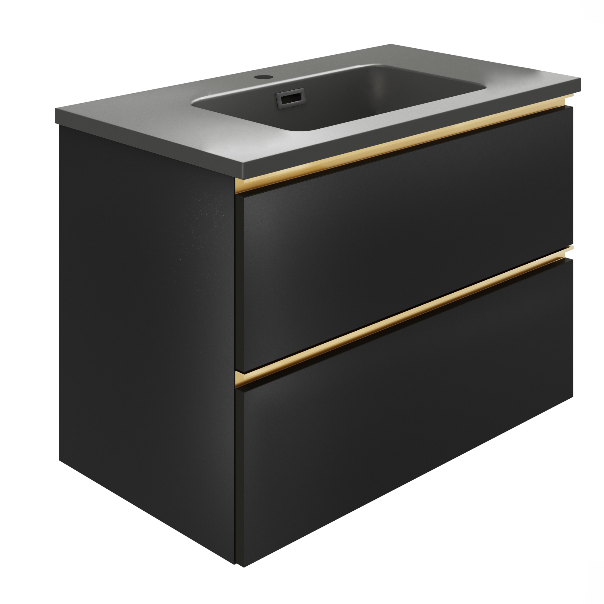 Servantskap Gold Luna Svart Matt 80 cm med Servant Antrasitt Matt