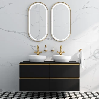 Servantskap Gold <strong>Luna</strong>  Svart Matt 60 cm med Benkplate