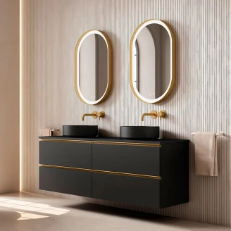 Servantskap Gold <strong>Luna</strong>  Svart Matt 80 cm med Benkplate