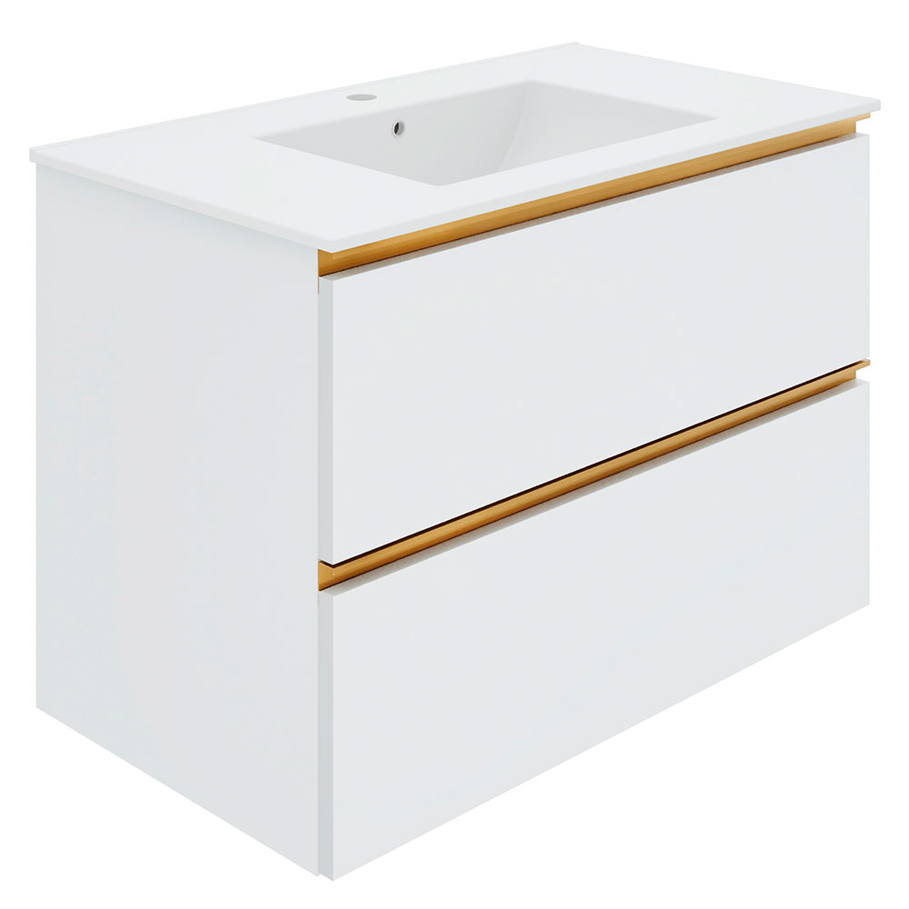 Servantskap Gold Luna Hvit Matt 80 cm med Servant Hvit Blank
