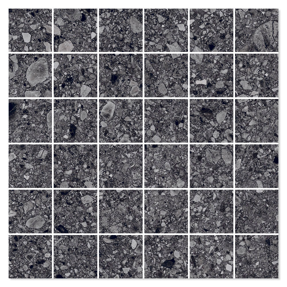 Mosaikkflis Terrazzo Italia Mørk Grå Matt 30x30 (5x5) cm