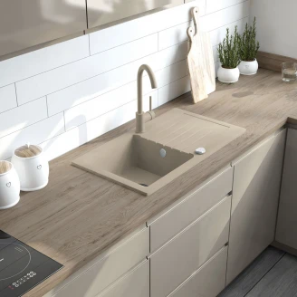 Granit Kjøkkenvask <strong>Zorba</strong>  Beige Matt 76x44 cm med Blandebatteri og Vannlås