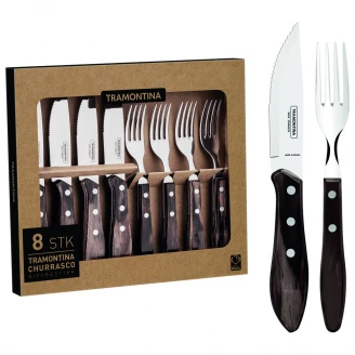 <strong>Tramontina</strong>  Stek Bestick Tramotina 8 st Krom Blank, Trä Matt