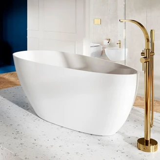 Håndlaget Mineral DuraBe Mineralstøpt Badekar <strong>Verona</strong>  Hvit Matt 140x63 cm med Hvit Pop-up Bunnventil