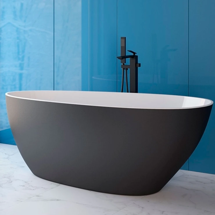 Håndlaget Mineral DuraBe Mineralstøpt Badekar Verona Svart Matt 140x63 cm med Svart Matt Pop-up Bunnventil