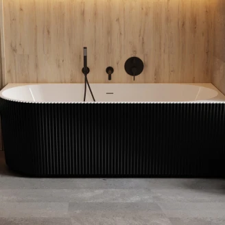 Hjørnebadekar <strong>Lisse</strong>  Svart Matt 150 cm Høyre med Krom Pop-up Bunnventil