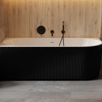 Hjørnebadekar <strong>Lisse</strong>  Svart Matt 150 cm Venstre med Krom Pop-up Bunnventil