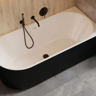 Hjørnebadekar <strong>Lisse</strong>  Svart Matt 150 cm Høyre med Svart Matt Pop-up Bunnventil