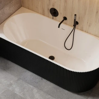 Hjørnebadekar <strong>Lisse</strong>  Svart Matt 150 cm Venstre med Svart Matt Pop-up Bunnventil
