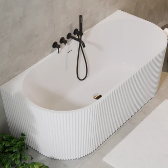 Badekar <strong>Lisse</strong>  Hvit Blank 150 cm Veggmontert med Krom Pop-up Bunnventil