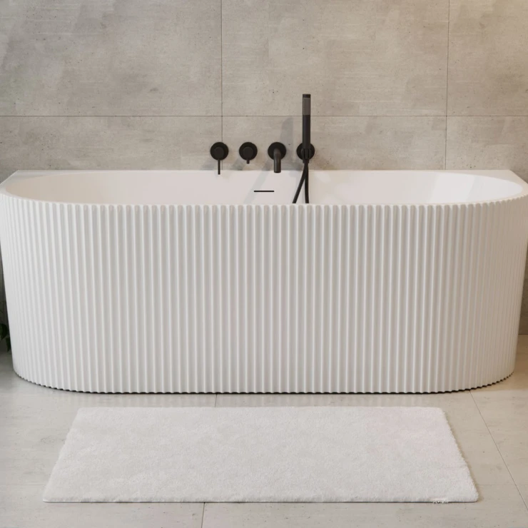 Badekar Lisse Hvit Blank 150 cm Veggmontert med Svart Matt Pop-up Bunnventil