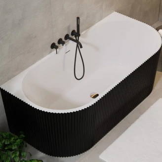 Badekar <strong>Lisse</strong>  Svart Matt 150 cm Veggmontert med Krom Pop-up Bunnventil