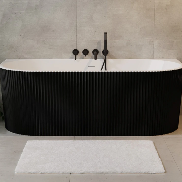 Badekar Lisse Svart Matt 170 cm Veggmontert med Svart Matt Pop-up Bunnventil