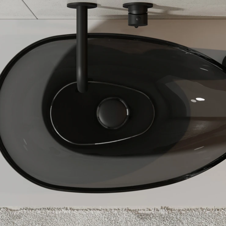 Servant Brillant Svart Blank 60 cm med Svart Matt Pop-up Bunnventil