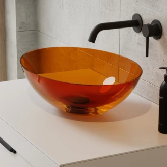 Servant <strong>Brillant</strong>  Oransje Blank 50 cm med Svart Matt Pop-up Bunnventil