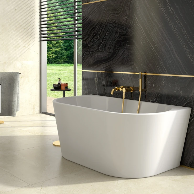 Badekar Fiore Hvit Blank 150 cm med Gull Pop-up Bunnventil