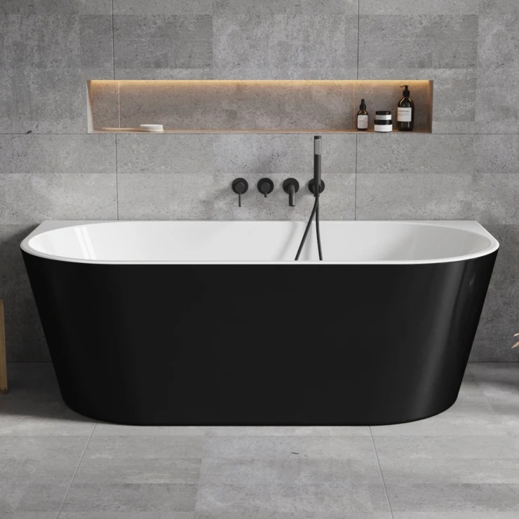 Badekar Fiore Svart Matt 170 cm med Svart Pop-up Bunnventil
