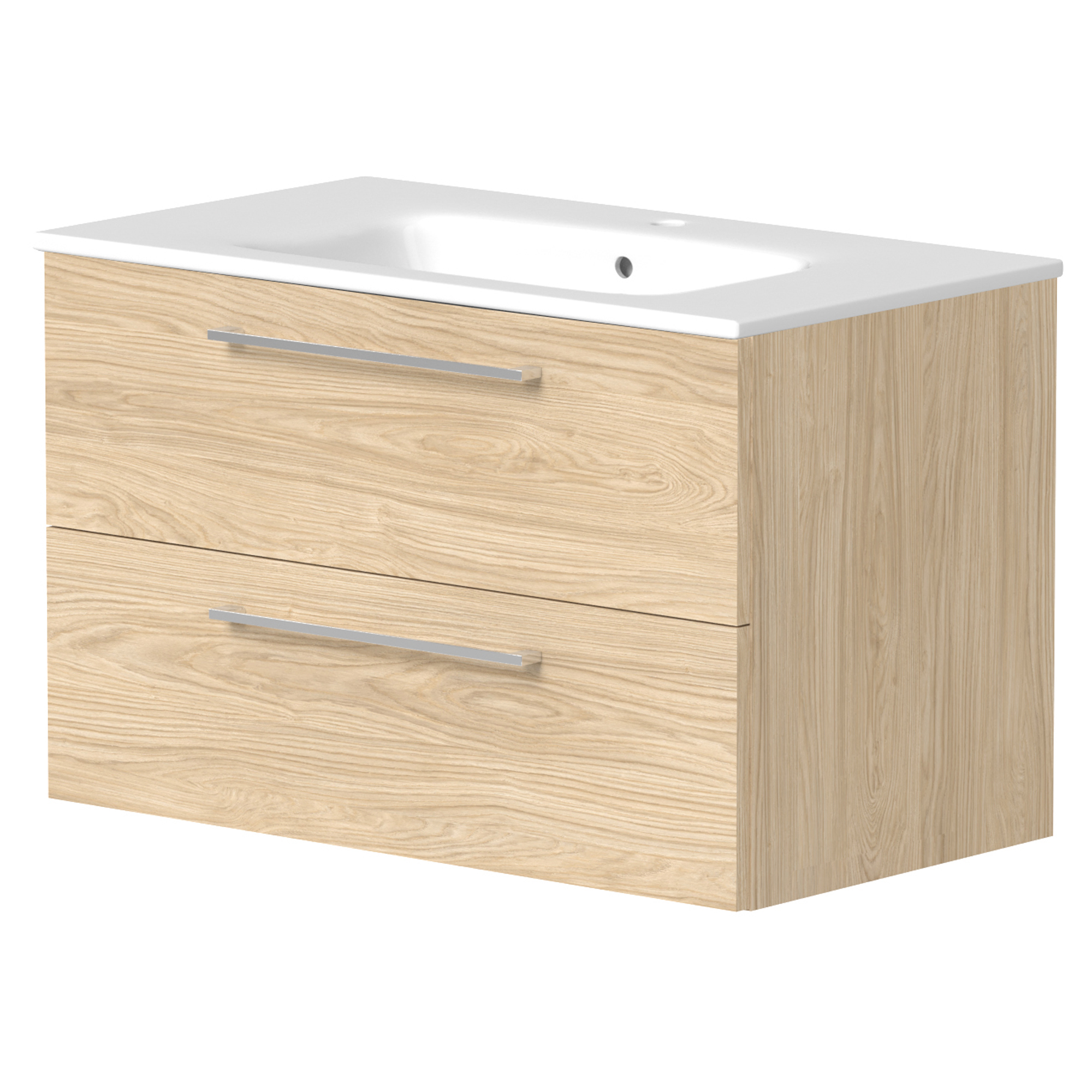 Servantskap Nova Tre Light Oak Matt 80 cm med Servant Hvit Blank