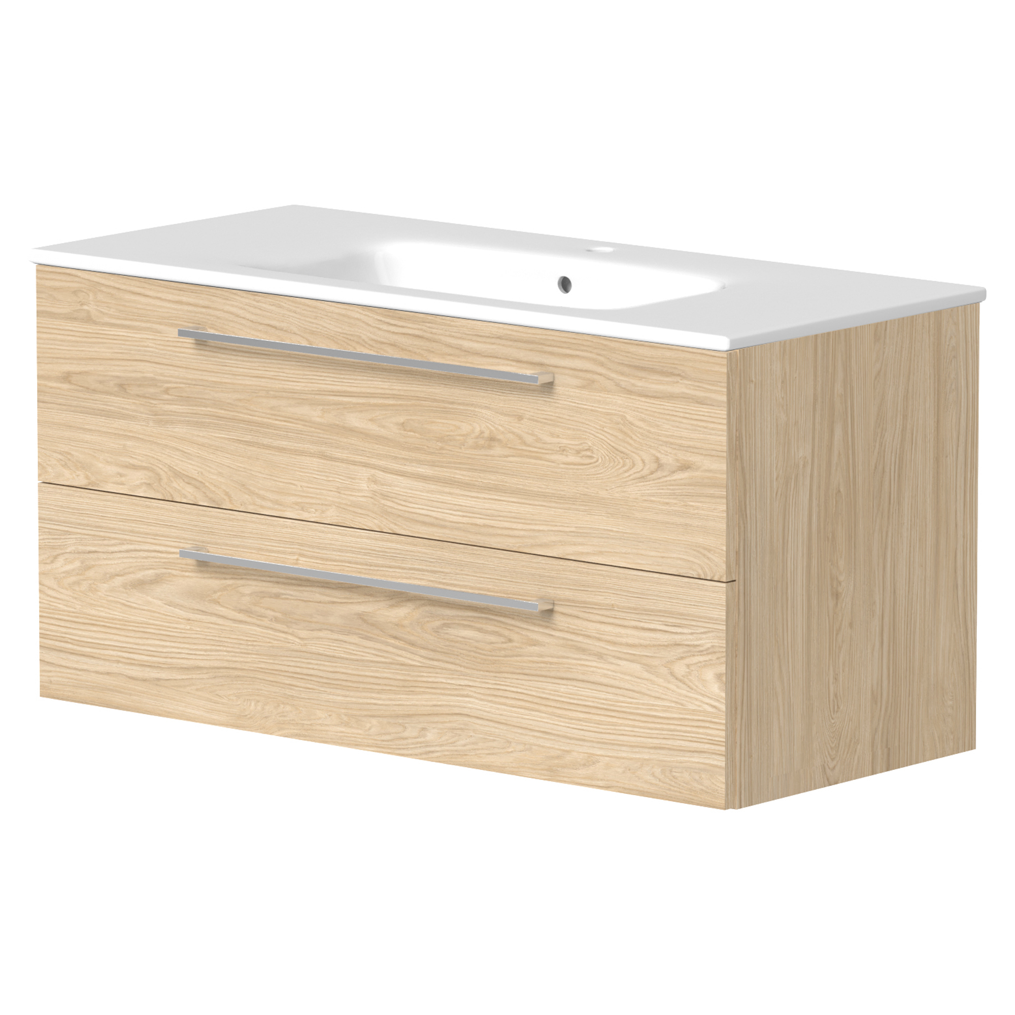 Servantskap Nova Tre Light Oak Matt 100 cm med Servant Hvit Blank