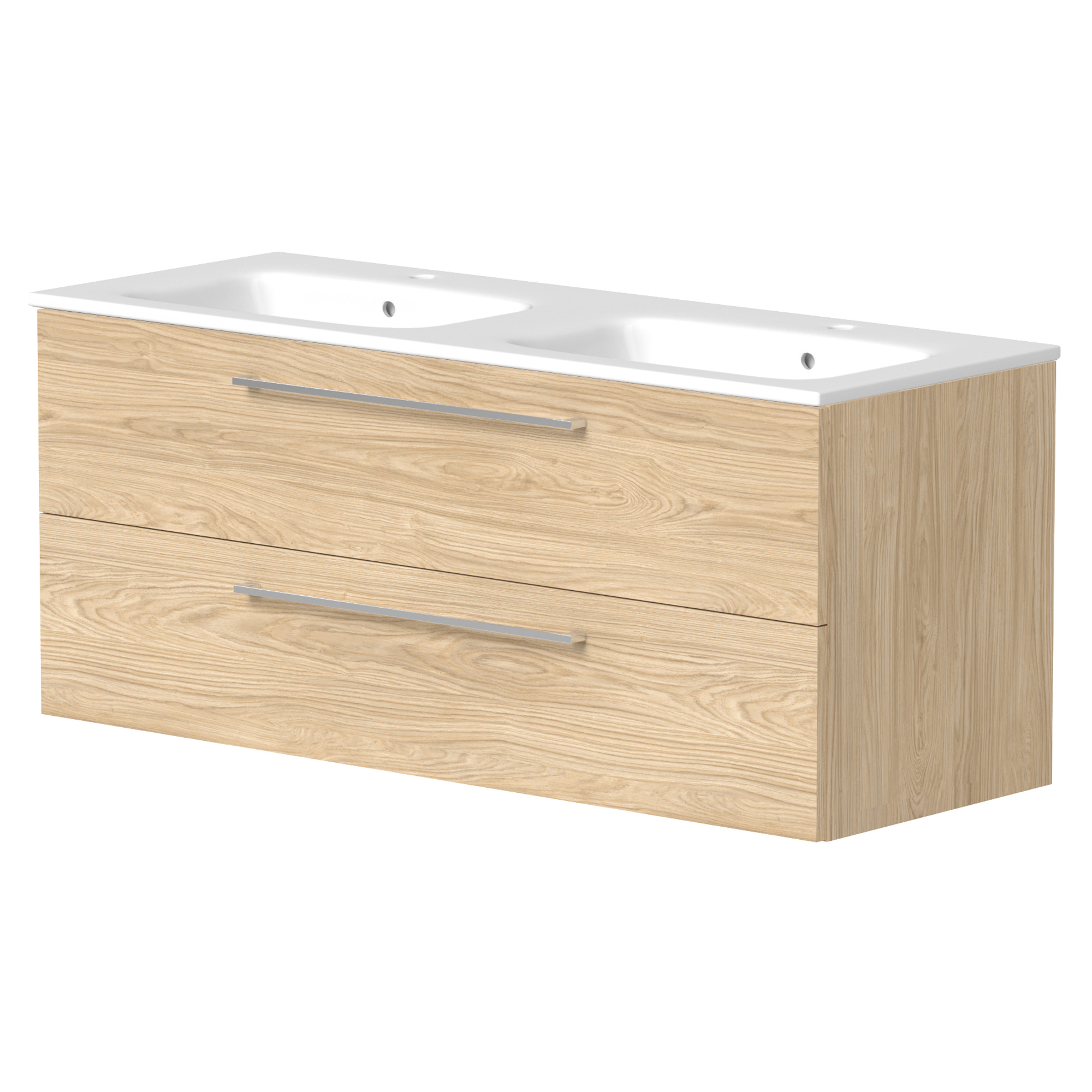 Servantskap Nova Tre Light Oak Matt 120 cm med Dubbelt Servant Hvit Blank