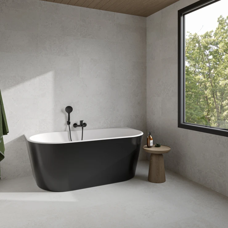 Badekar Fiore Svart Matt 160 cm med Svart Pop-up Bunnventil