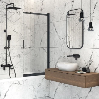 Badekarvegg Prizma Svart Matt 5 mm 100x140 cm
