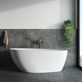 Håndlaget Mineral DuraBe Mineralstøpt Badekar <strong>Verona</strong>  Hvit Matt 160x70 cm med Gull Pop-up Bunnventil