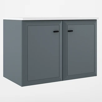 Servantskap <strong>Tandem</strong>  Blå Matt 80 cm med Två Dørar med Servant Hvit Blank