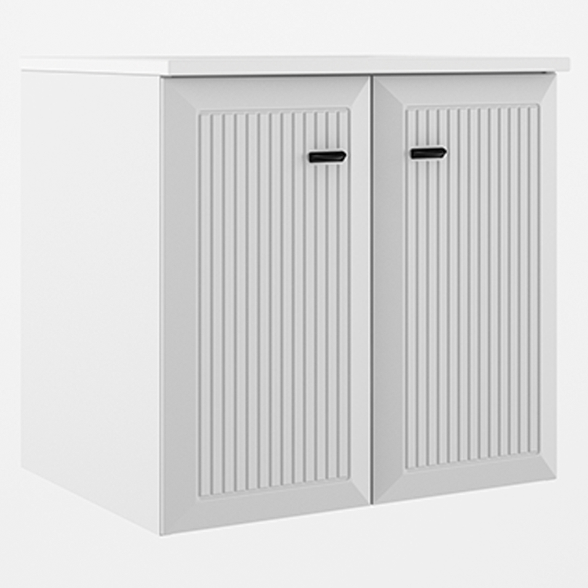Servantskap Tandem Hvit-Stripet Matt 60 cm med To Dører med Servant Hvit Blank