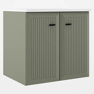Servantskap <strong>Tandem</strong>  Grønn-Stripet Matt 60 cm med To Dører med Servant Hvit Blank