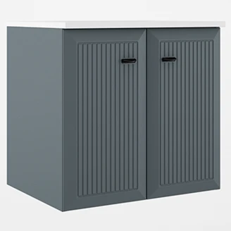 Servantskap <strong>Tandem</strong>  Blå-Stripet Matt 60 cm med To Dører med Servant Hvit Blank