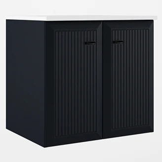 Servantskap <strong>Tandem</strong>  Mørkblå-Stripet Matt 60 cm med To Dører med Servant Hvit Blank