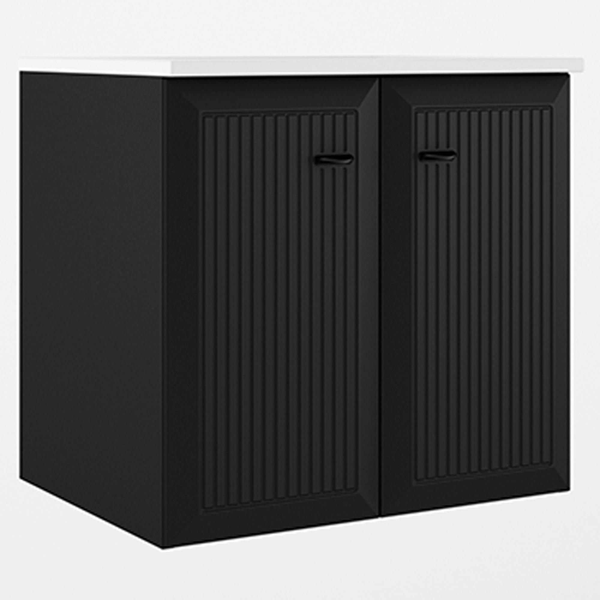 Servantskap Tandem Svart-Stripet Matt 60 cm med To Dører med Servant Hvit Blank