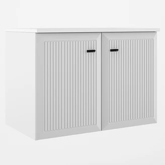 Servantskap <strong>Tandem</strong>  Hvit-Stripet Matt 80 cm med To Dører med Servant Hvit Blank