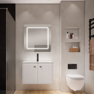 Servantskap Tandem Beige-Stripet Matt 80 cm med To Dører med Servant Hvit Blank