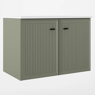 Servantskap <strong>Tandem</strong>  Grønn-Stripet Matt 80 cm med To Dører med Servant Hvit Blank