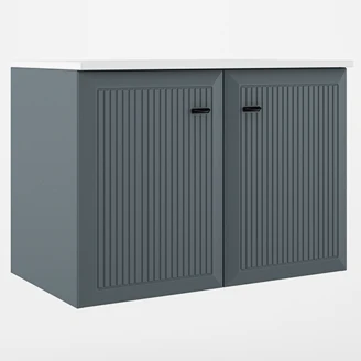 Servantskap <strong>Tandem</strong>  Blå-Stripet Matt 80 cm med To Dører med Servant Hvit Blank
