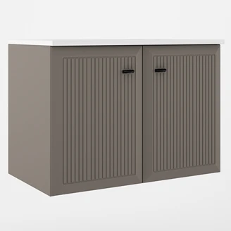 Servantskap <strong>Tandem</strong>  Grå-Stripet Matt 80 cm med To Dører med Servant Hvit Blank