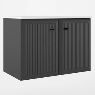 Servantskap <strong>Tandem</strong>  Mørkgrå-Stripet Matt 80 cm med To Dører med Servant Hvit Blank