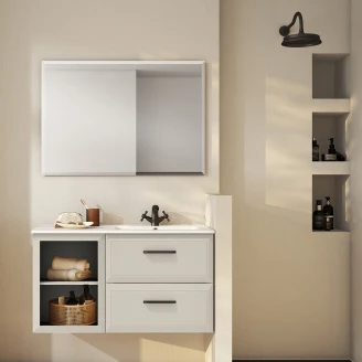 Servantskap <strong>Tandem</strong>  Beige Matt 40+60 cm med Servant Hvit Blank