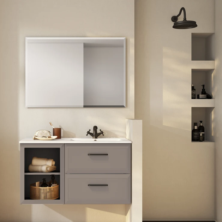 Servantskap Tandem Grå Matt 40+60 cm med Servant Hvit Blank